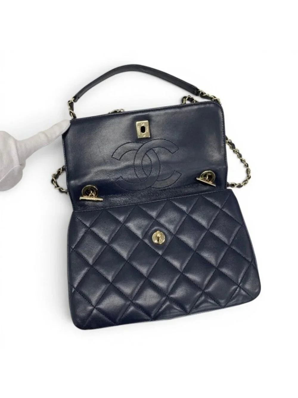 Chanel Trendy CC Shoulder Bag Navy Gold CC Logo Turnlock Chain 2-Way